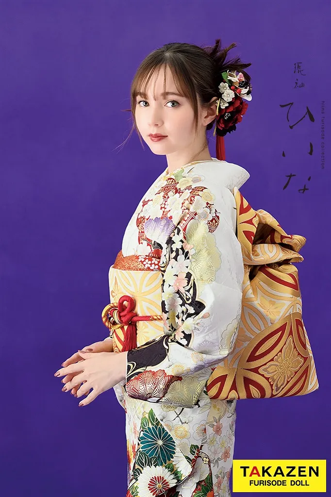 TAKAZENのレンタル振袖 正統派古典/ひいな　白　御所車に四季の花　王道　綺麗　清楚　品のある　マーシュ彩【通販可】K1151