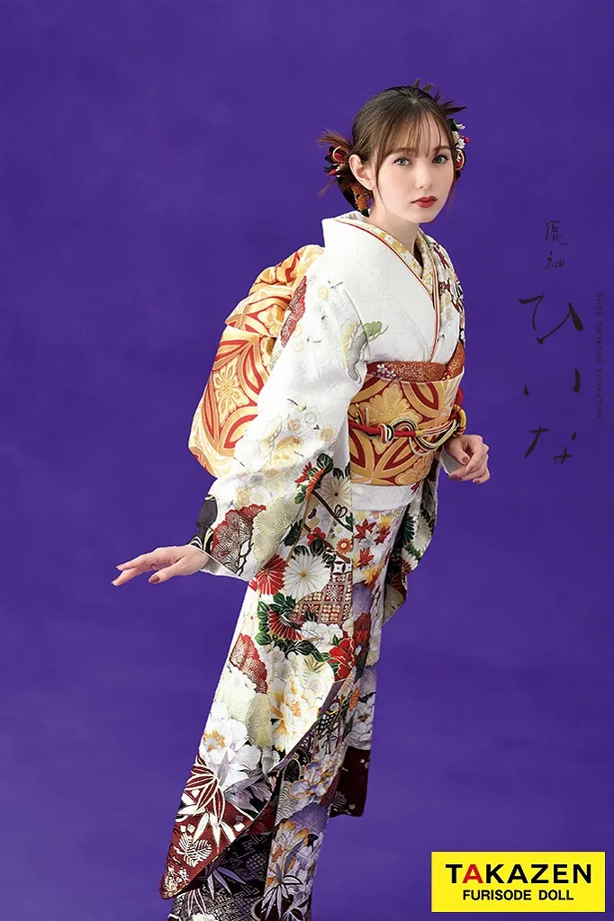 TAKAZENのレンタル振袖 正統派古典/ひいな　白　御所車に四季の花　王道　綺麗　清楚　品のある　マーシュ彩【通販可】K1151
