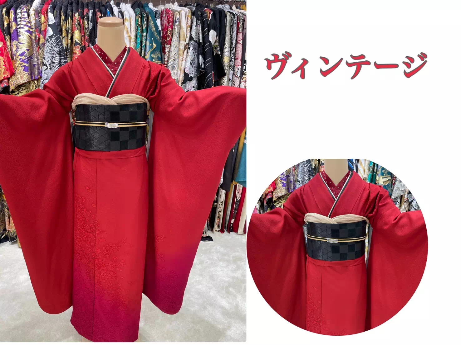 TAKAZEN神戸店 イマドキ カワイイ コディネート 振袖 レンタル 赤色 無地