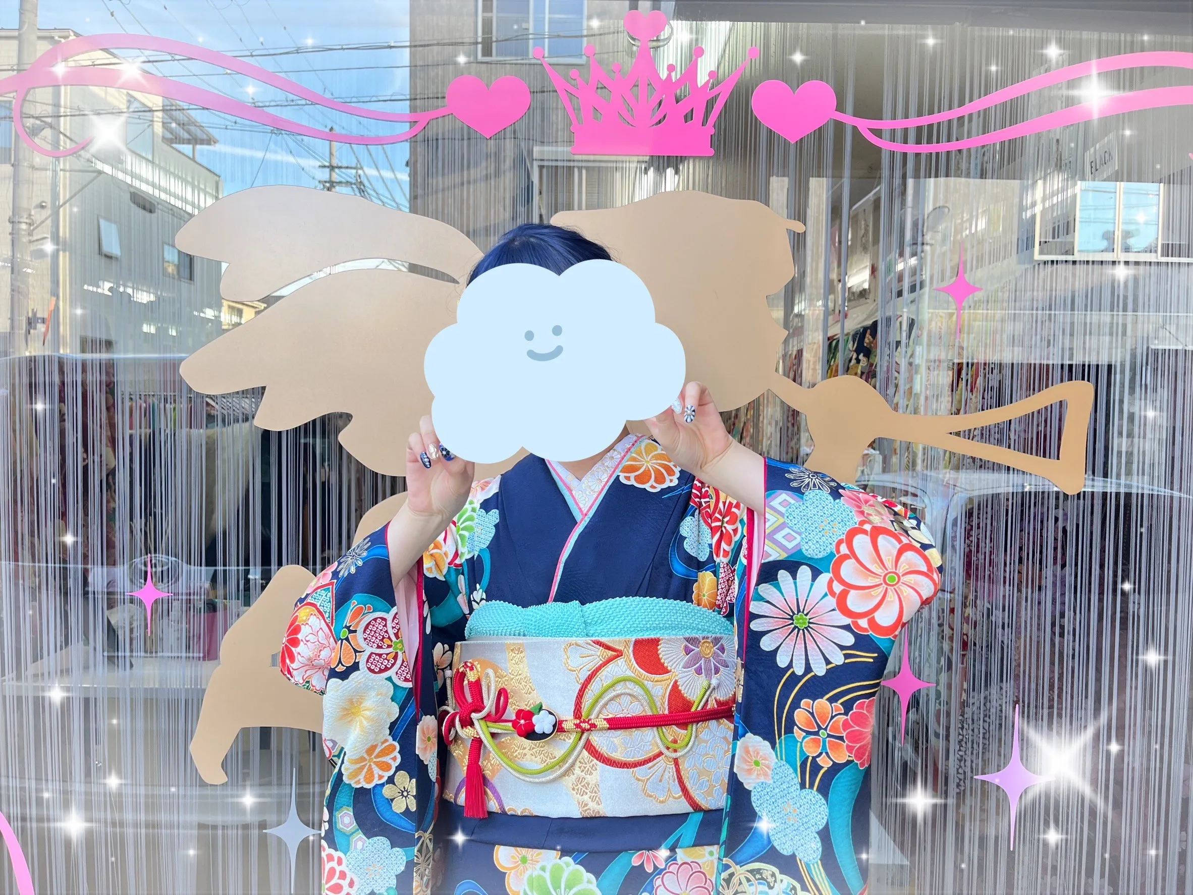 成人式 振袖 前撮り撮影会 激安レトロ 青/ブルー/赤 菊柄 格安 可愛い プチプラ ポップ