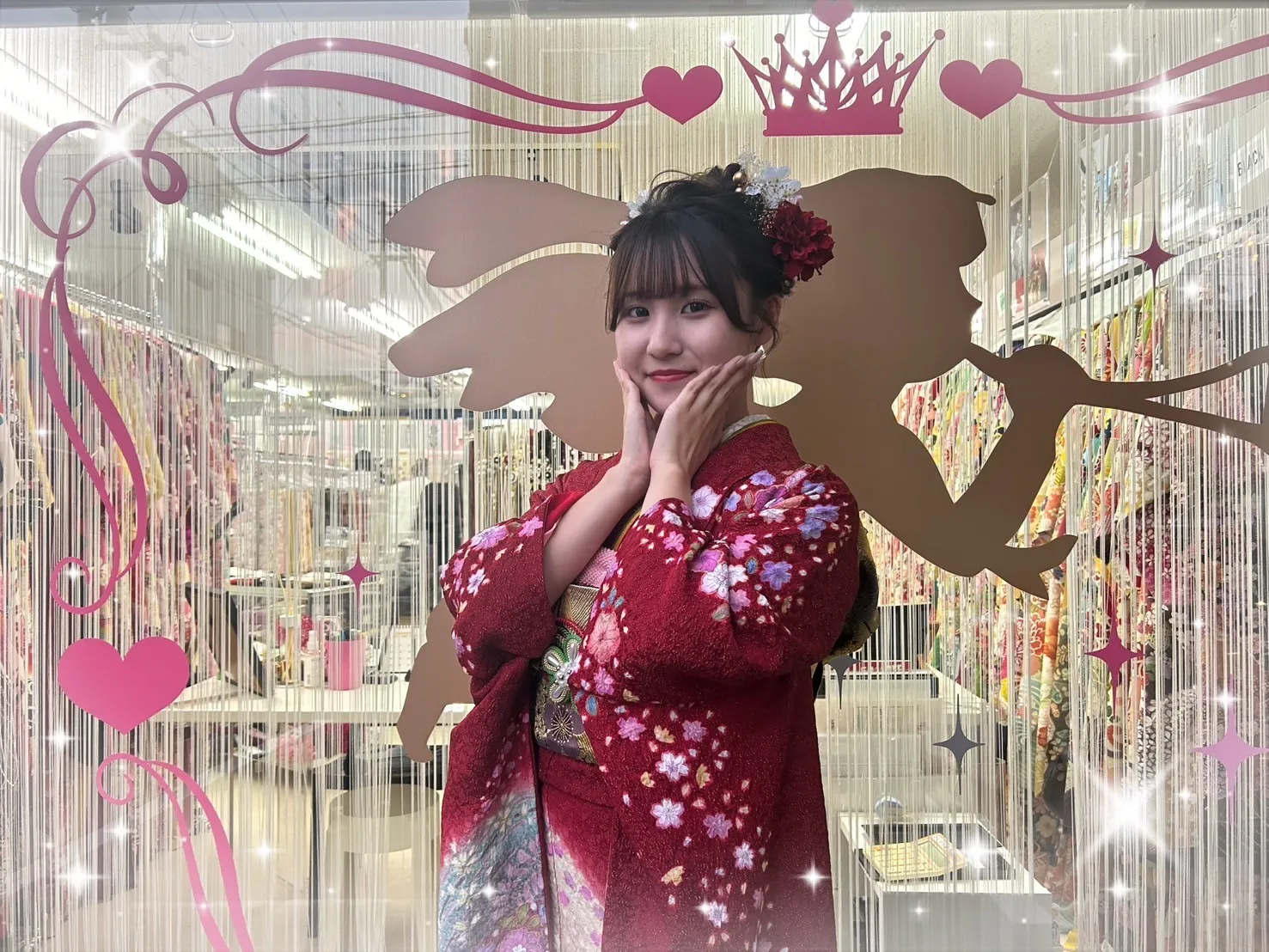 成人式 振袖 前撮り撮影会 かわいい 古典 持ち込み 華やか えんじ 綺麗
