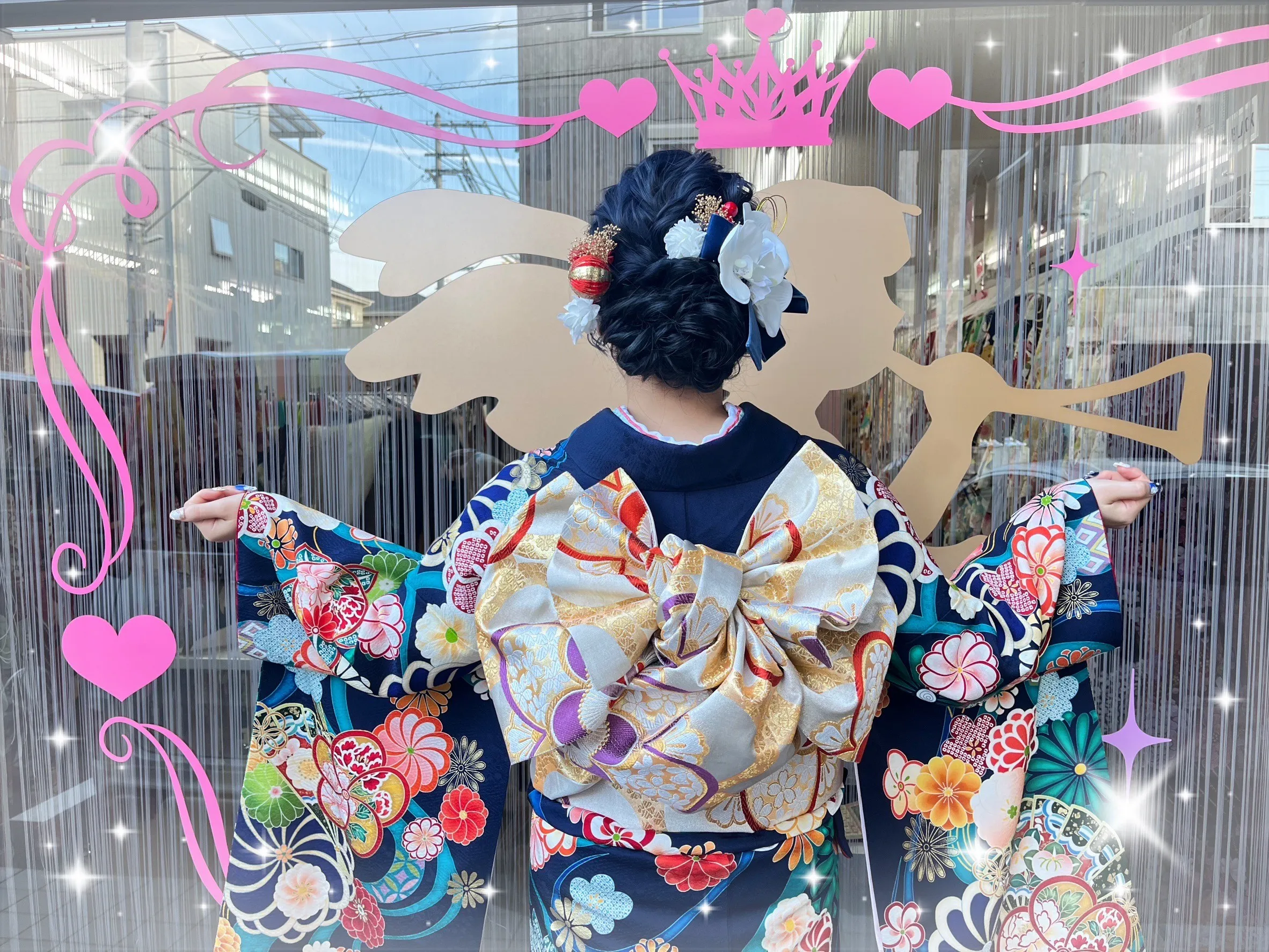 成人式 振袖 前撮り撮影会 激安レトロ 青/ブルー/赤 菊柄 格安 可愛い プチプラ ポップ