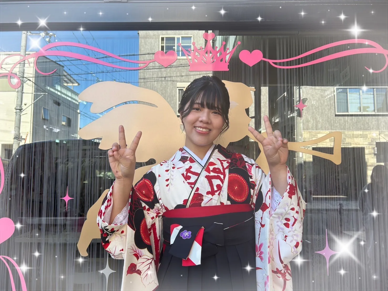 卒業式 袴 前撮り撮影会 JAPANSTYLE×中村里砂ブランド袴 白/赤/クリーム 梅柄 レトロポップ