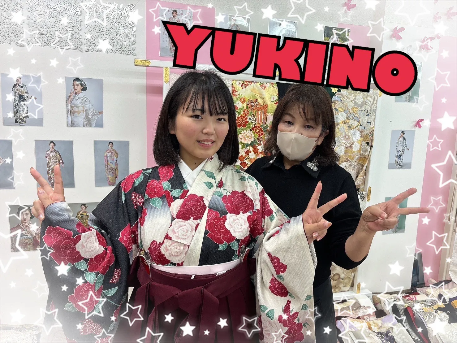 袴 レンタル 奈良 バラ柄 赤 黒 白 オシャレ モード かっこいい 綺麗