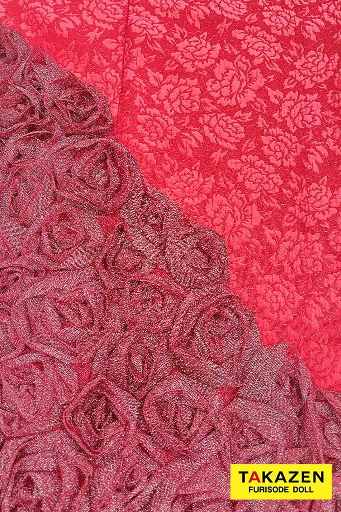 TAKAZENのレンタル振袖 最新作ヘップバーンローズ　赤　薔薇モチーフ付き　立体花　最先端　エレガント　人と被らない　レースインナー/ブーツスタイル　南琴奈【通販可】26006