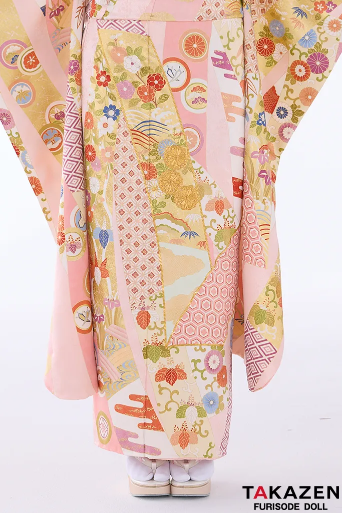 TAKAZENのレンタル振袖 高級古典　吉澤織物　ピンク　熨斗柄/最高級手描き友禅　かわいい　上品　はんなり　着物　南琴奈【通販可】26025