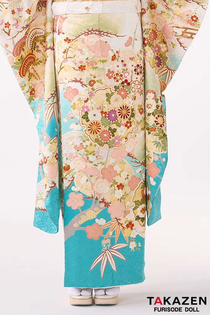 TAKAZENのレンタル振袖 プレミアム古典　吉澤織物/最高級金彩手描友禅/匠　白水色　おしとやか　爽やか　綺麗　上品　天翔天音【通販可】26028