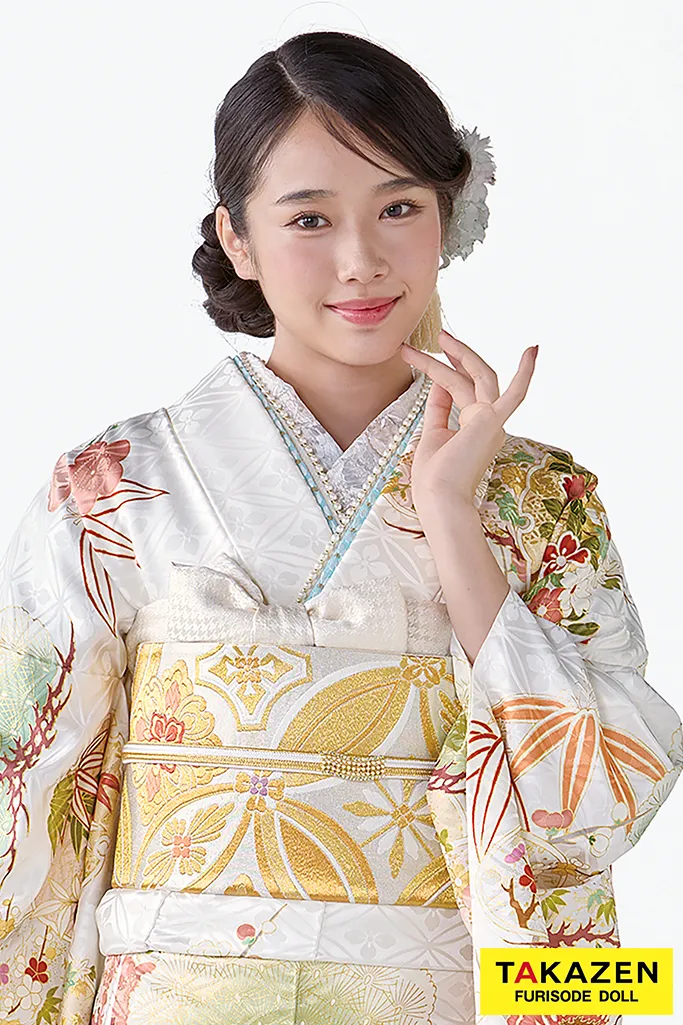 TAKAZENのレンタル振袖 プレミアム古典　吉澤織物/最高級金彩手描友禅/匠　白水色　おしとやか　爽やか　綺麗　上品　天翔天音【通販可】26028