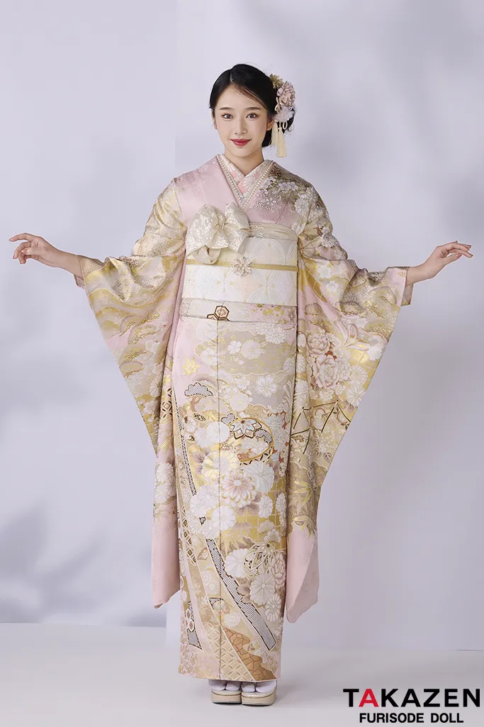 TAKAZENのレンタル振袖 高級古典　関芳/最高級金彩刺繍友禅　ピンク　レース　綺麗　桂由美振袖　天翔天音【通販可】26034