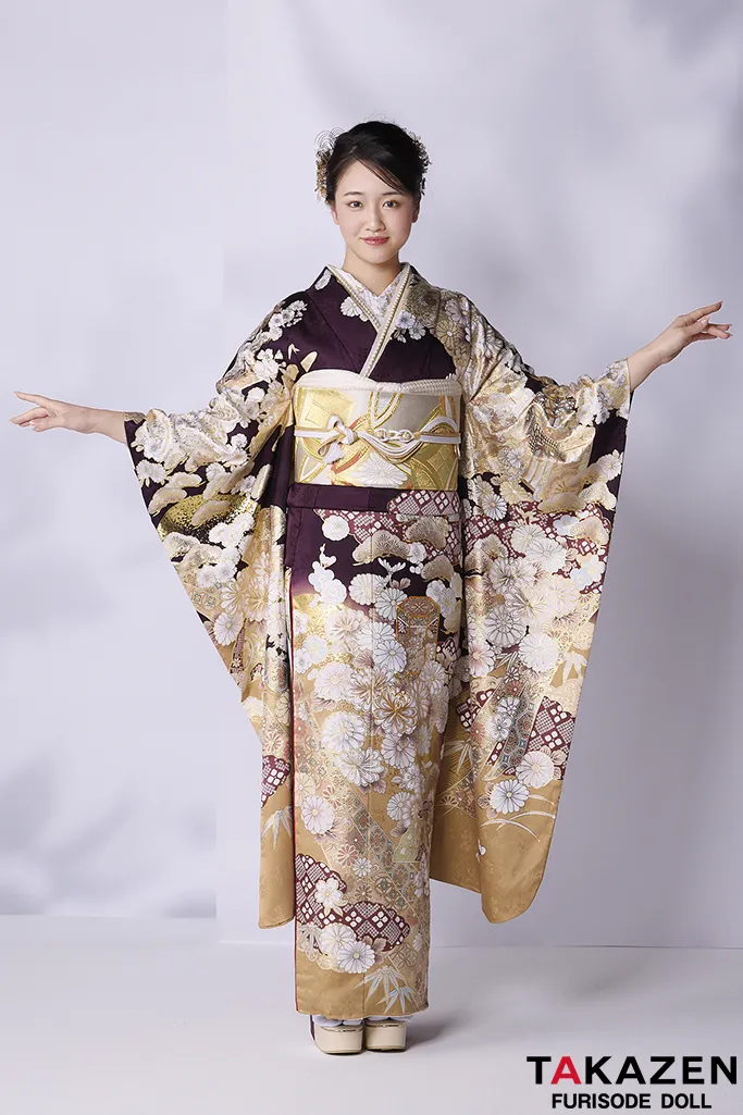 TAKAZENのレンタル振袖 プレミアム古典　関芳/最高級金彩刺繍友禅　紫/金　レース　綺麗　桂由美　大人っぽい　高級振袖　天翔愛【通販可】26035