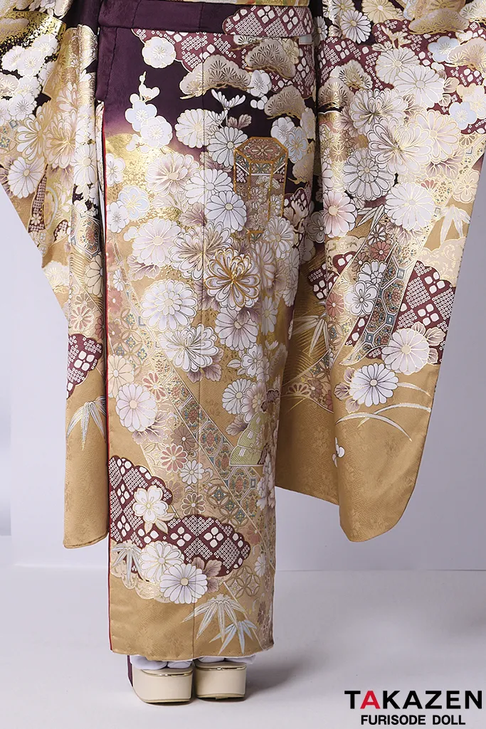 TAKAZENのレンタル振袖 プレミアム古典　関芳/最高級金彩刺繍友禅　紫/金　レース　綺麗　桂由美　大人っぽい　高級振袖　天翔愛【通販可】26035