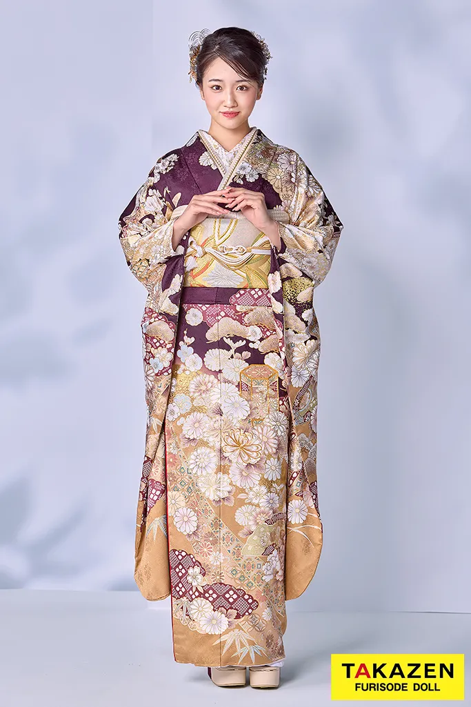 TAKAZENのレンタル振袖 プレミアム古典　関芳/最高級金彩刺繍友禅　紫/金　レース　綺麗　桂由美　大人っぽい　高級振袖　天翔愛【通販可】26035