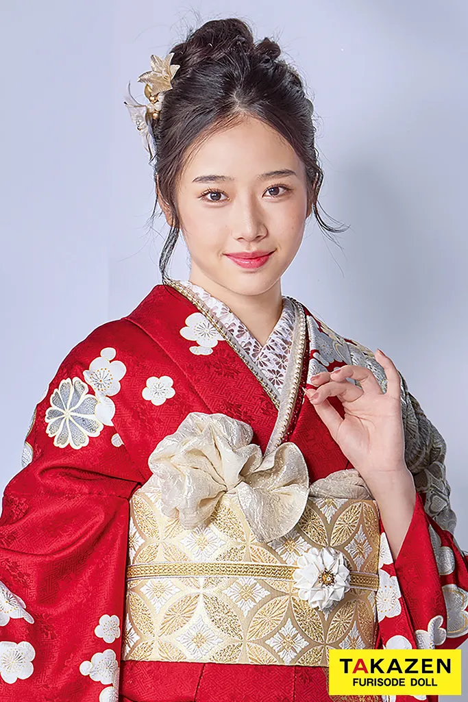 TAKAZENのレンタル振袖 最高級古典柄振袖　関芳/最高級金彩刺繍絞り友禅　赤　おしとやか　上品　かわいい振袖　天翔天音【通販可】26038