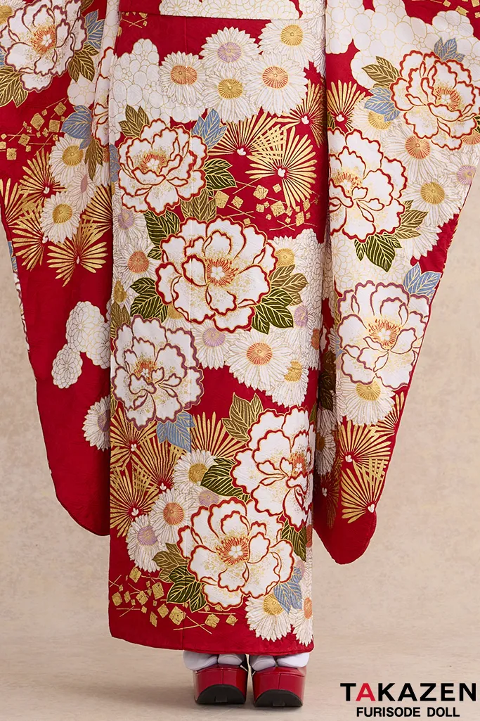 TAKAZENのレンタル振袖 プレミアム古典　滝泰/最高級金彩刺繡絞り友禅　赤　牡丹柄　王道　清楚な振袖　綺麗　高級　天翔天音【通販可】26041