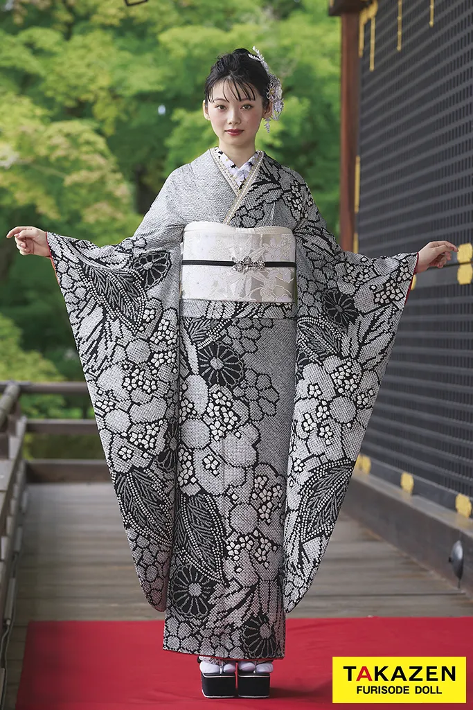 TAKAZENのレンタル振袖 プレミアム古典　逸品本疋田総絞り　黒　高級振袖　大人っぽい　人とかぶらない　上品　南琴奈【通販可】26052