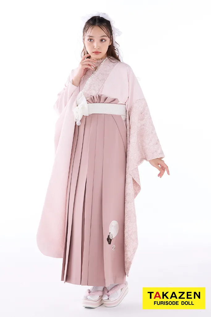 TAKAZENのレンタル振袖 キュート＆ガーリー　ピンク　レース/ジャガード生地　ラブリー　かわいい　量産型　ゆめかわいい　香川るな【通販可】R26008