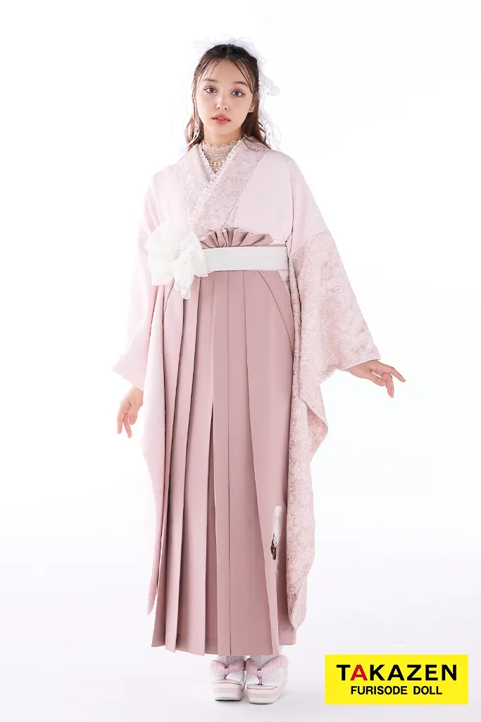 TAKAZENのレンタル袴 キュート＆ガーリー　ピンク　レース/ジャガード生地　ラブリー　かわいい　量産型　ゆめかわいい　香川るな【通販可】R26008
