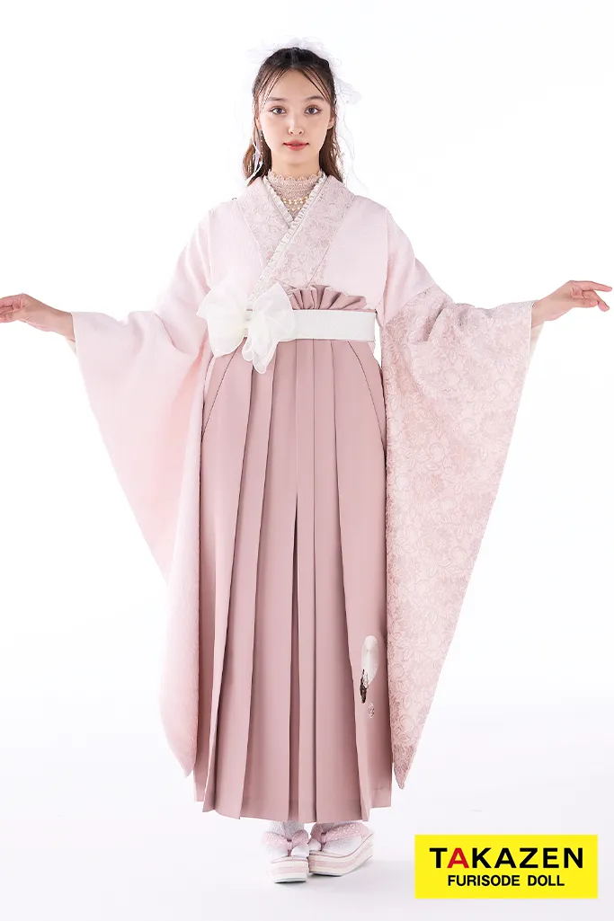 TAKAZENのレンタル袴 キュート＆ガーリー　ピンク　レース/ジャガード生地　ラブリー　かわいい　量産型　ゆめかわいい　香川るな【通販可】R26008