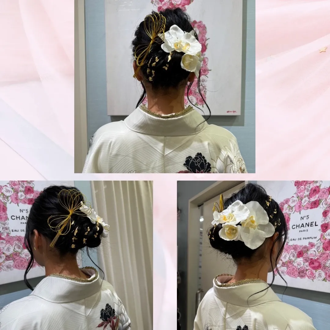 ヘアアレンジ　振袖へア　袴へア　個性的　かわいい　髪飾り　リボン　花　シニヨンヘア　カチモリヘア　タイトへア　ショートヘア