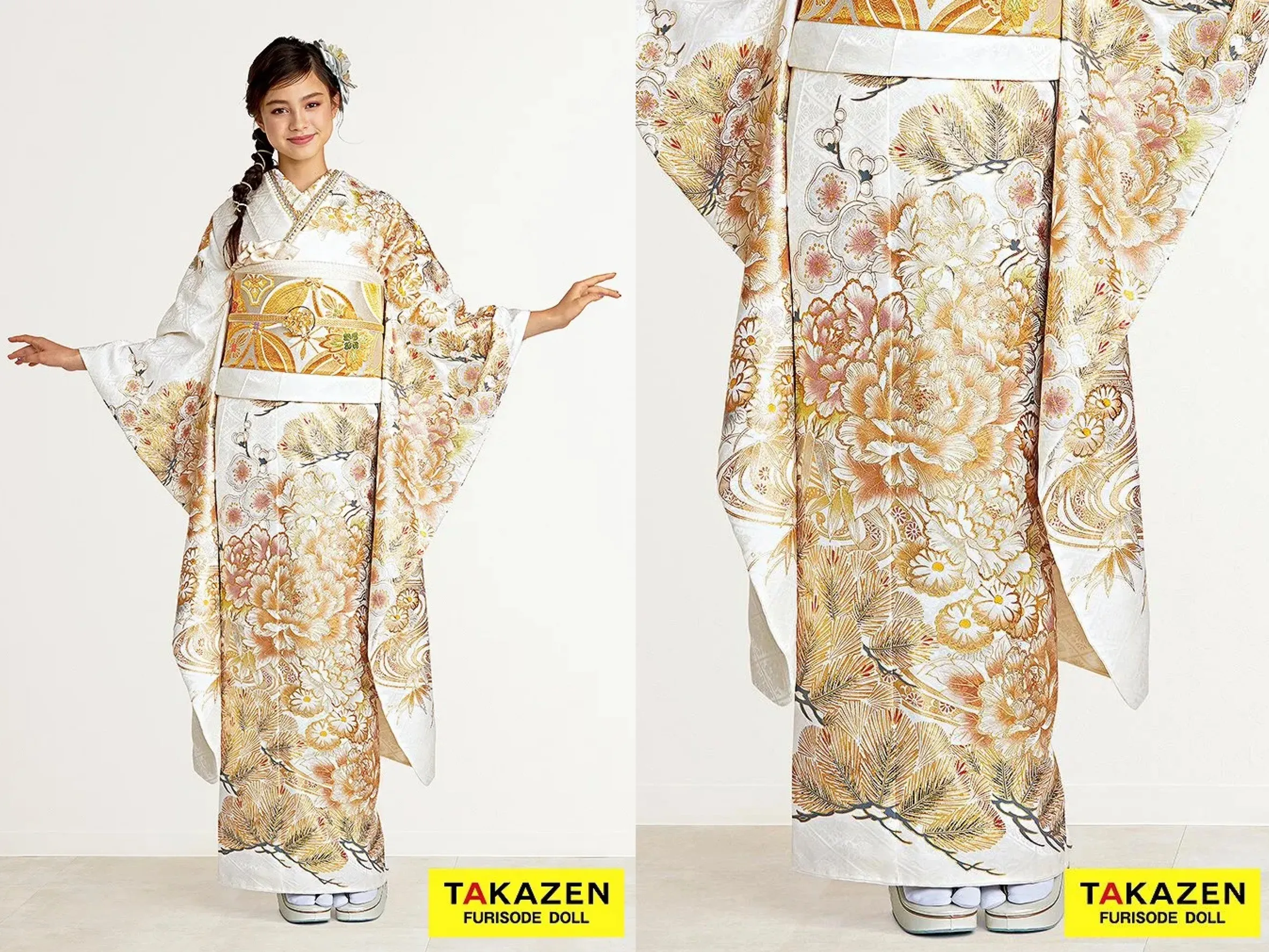 振袖 レンタル 奈良 帯 可愛い アレンジ 華やか 綺麗 正統派古典 白/ゴールド(金) 牡丹柄 エレガント 綺麗 大人っぽい 無彩色 金彩京友禅 古典柄一番人気【通販可】23031