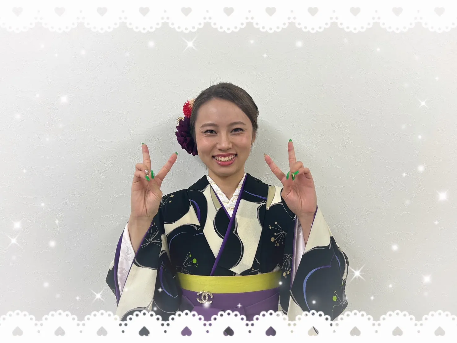 卒業式 袴 前撮り撮影会 可愛い かっこいい 黒 個性的 大柄 梅柄