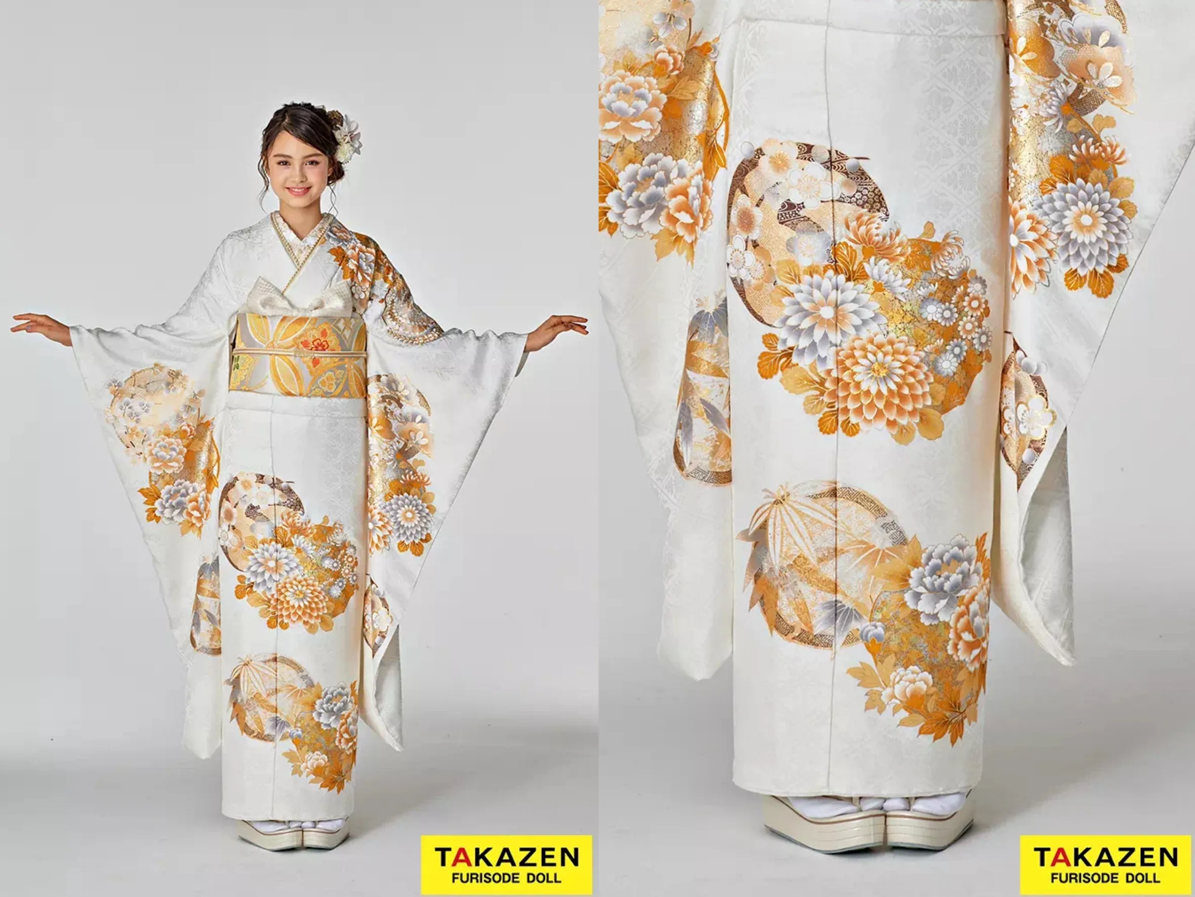 振袖 レンタル 奈良 帯 可愛い アレンジ 華やか 綺麗 最高級古典柄振袖 関芳/最高級金駒金彩刺繍友禅 白/金 サクラ柄 キラキラ 上品 正絹 無彩色 透明感のある 天翔天音【通販可】24039 正統派古典 白/金 菊柄/吉祥文様 上品 シンプル 控えめ おしとやか【通販可】25065