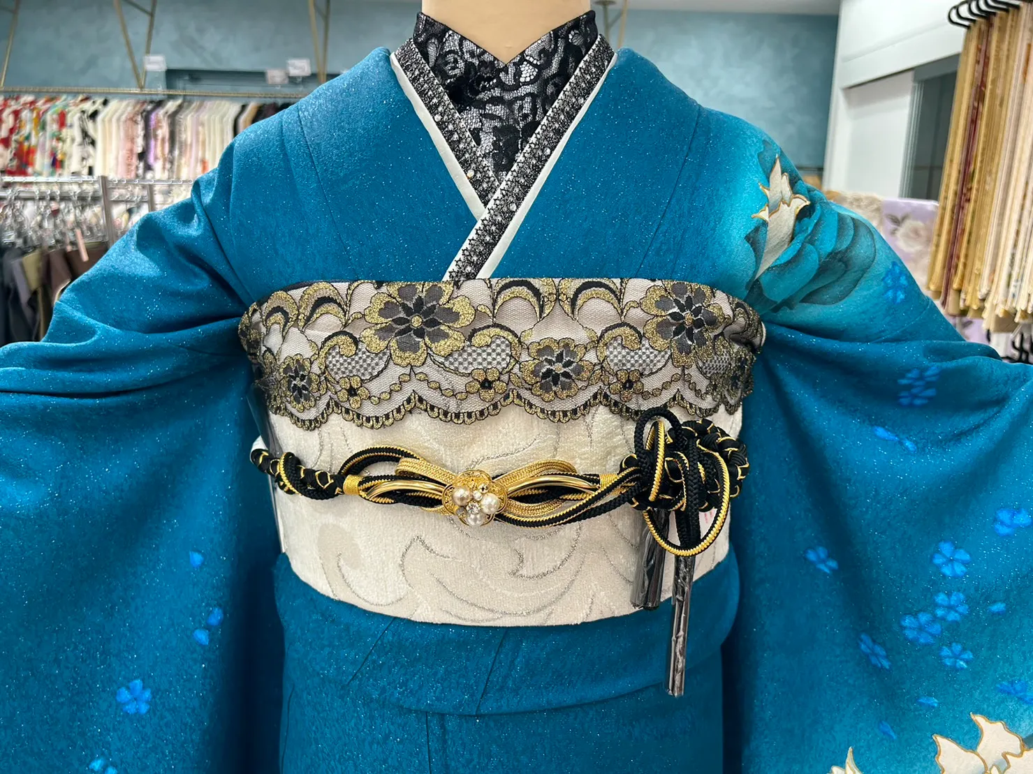 振袖レンタル　成人式　なんば　心斎橋　大阪　人気　ブルー　かわいい　シンプル