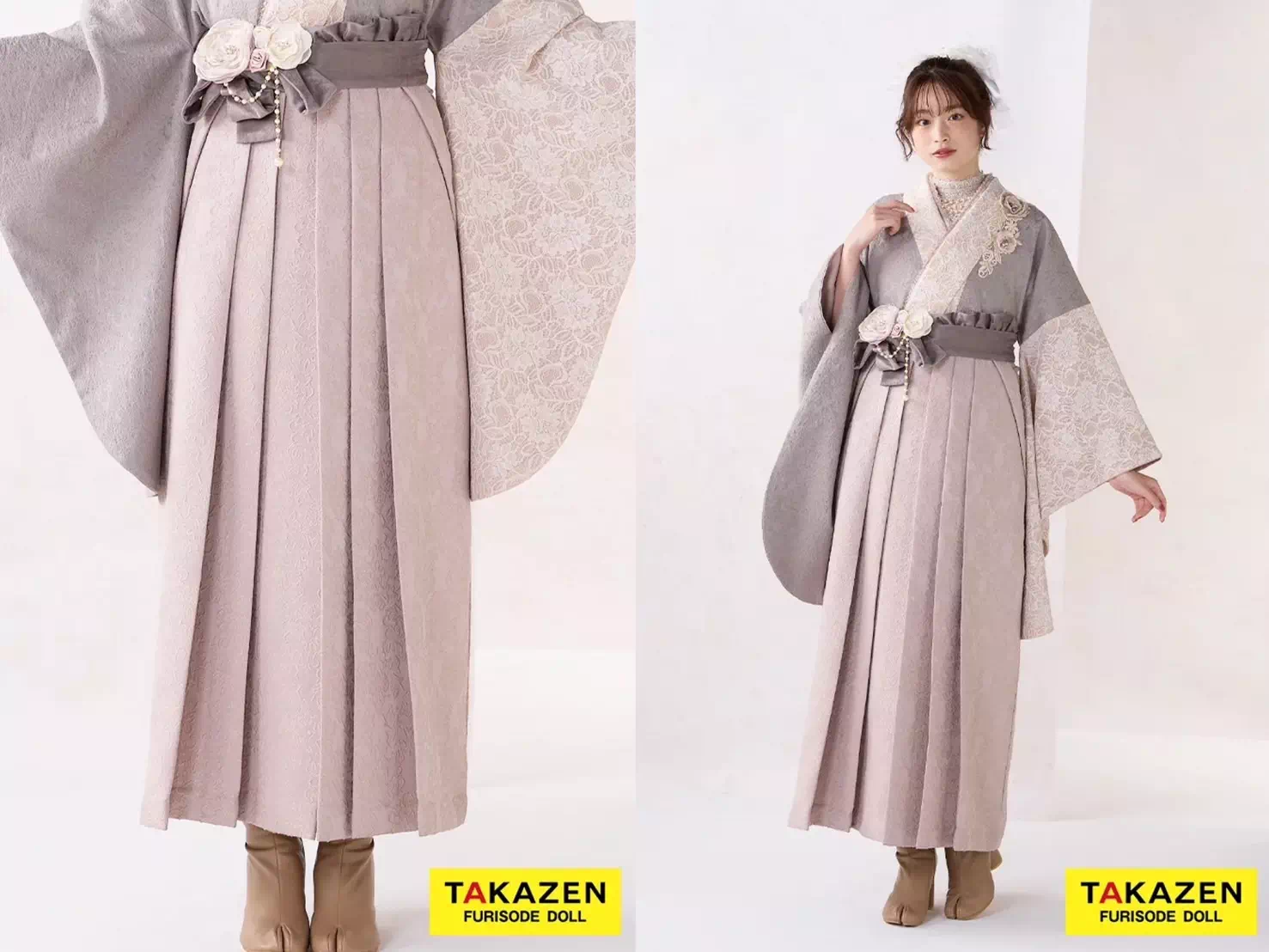 TAKAZEN神戸店 かわいい レンタル 袴 卒業式 くすみカラー ドレス袴