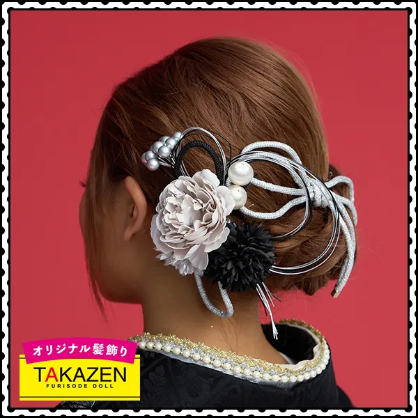 まとめアップヘア×かっこいい黒シルバーの髪飾り♡白/黒/シルバー【通販可】