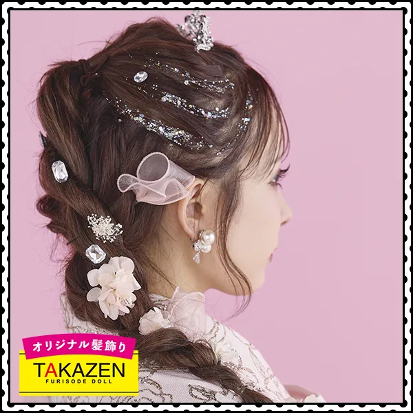 かわいい編みおろしヘア×ドライフラワー＆レースの髪飾り♡白/ピンク【通販可】_テスト