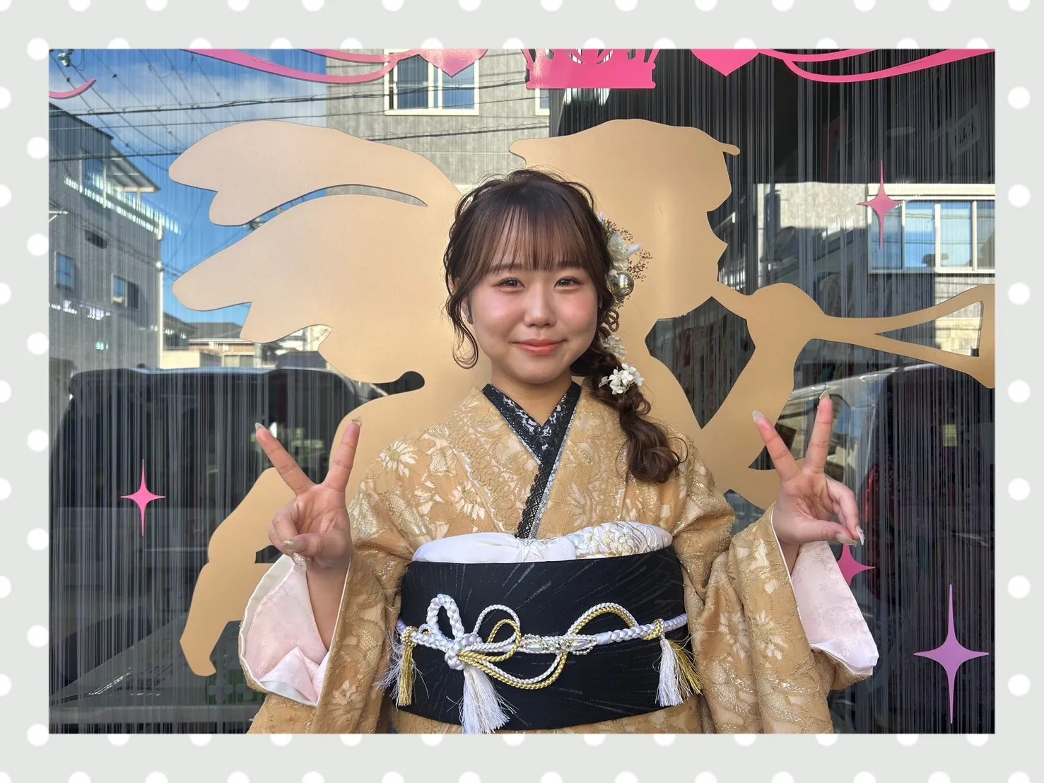 成人式 振袖 前撮り撮影会 奈良 ヴィンテージスタイル ベージュ 総レース 人と被らない振袖 ブーツスタイル お洒落 リボンアレンジ