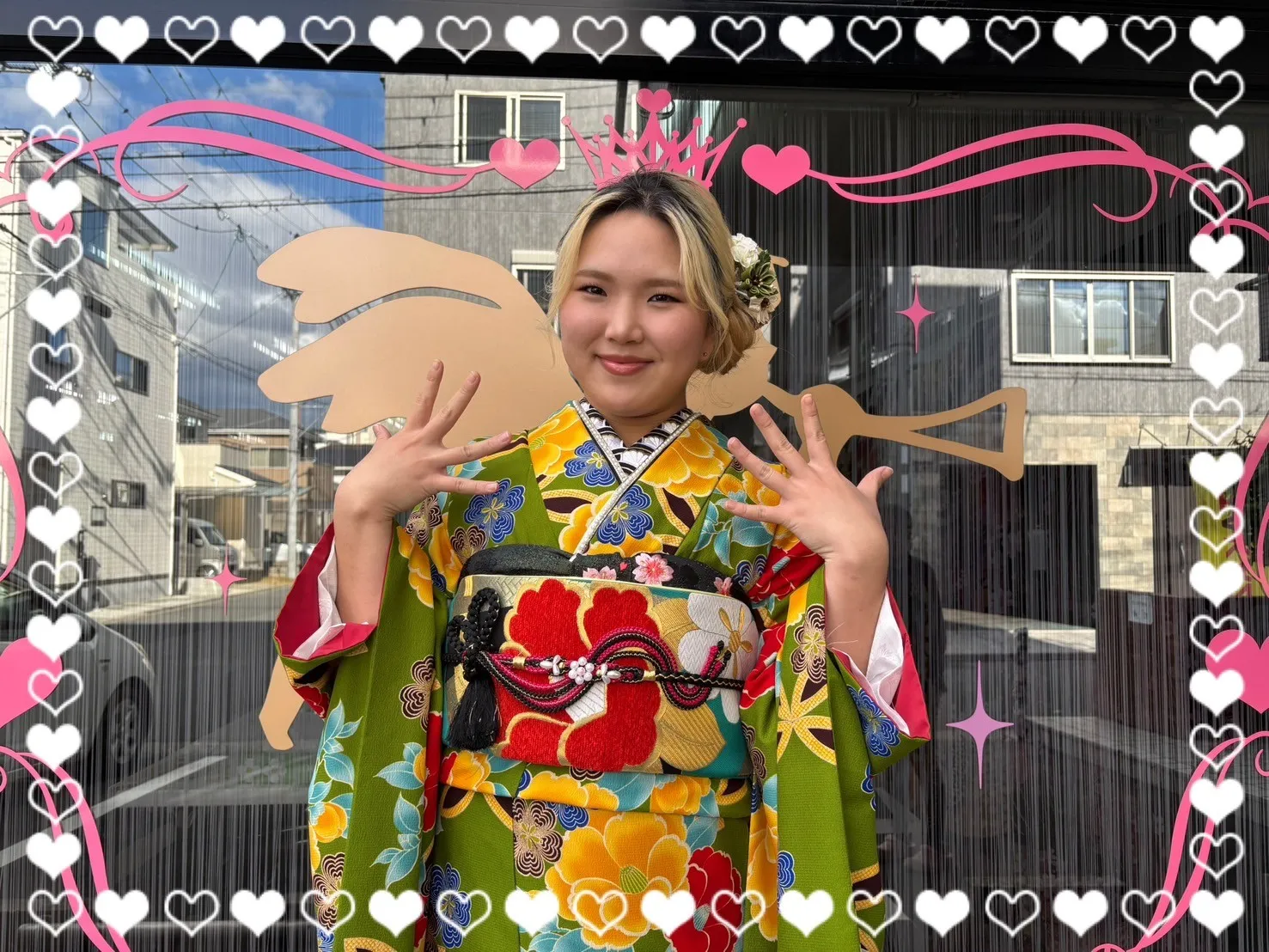 成人式 振袖 前撮り撮影会 かわいい 緑 華やか カラフル レトロ
