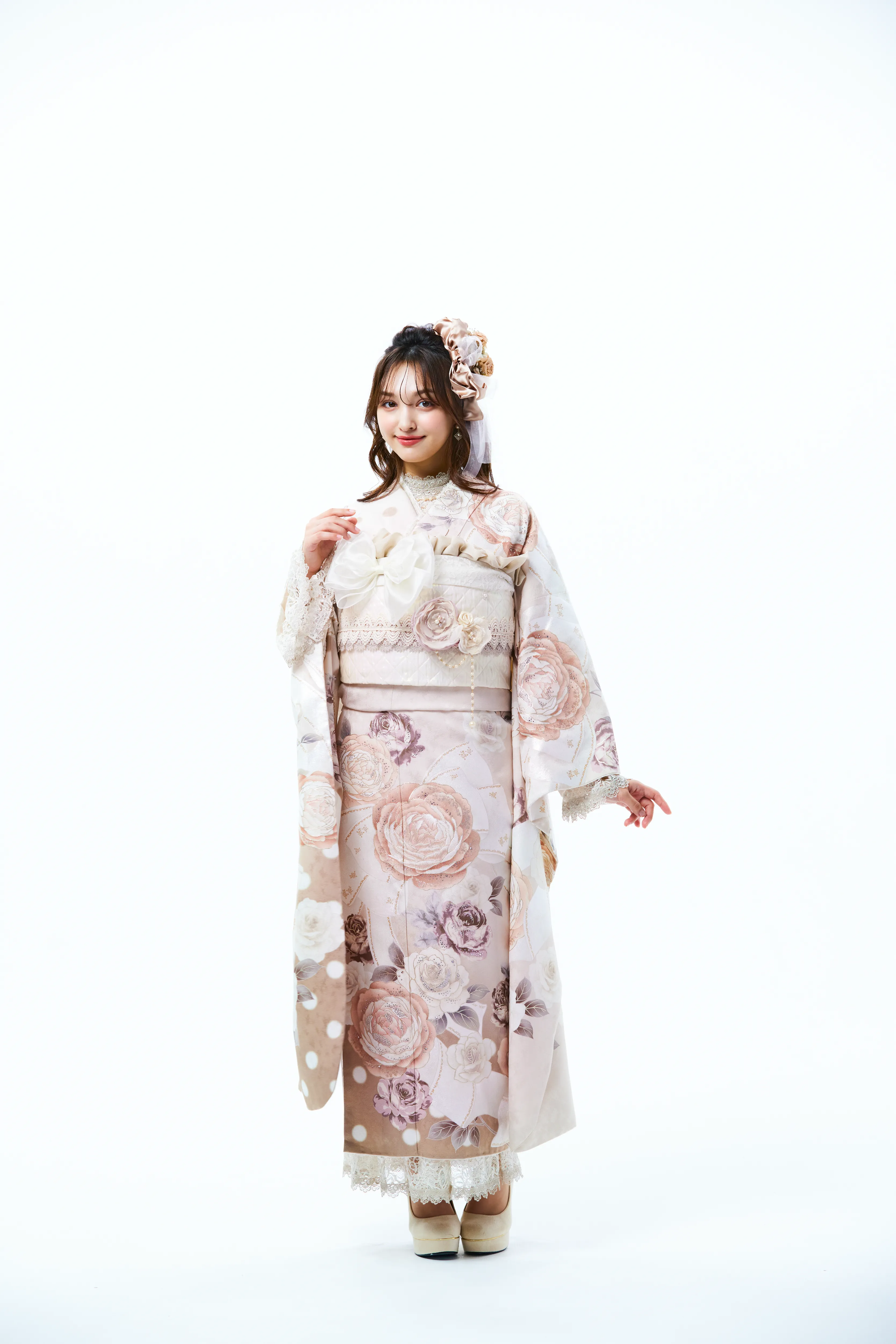成人式振袖レンタル　かわいい　ベージュ