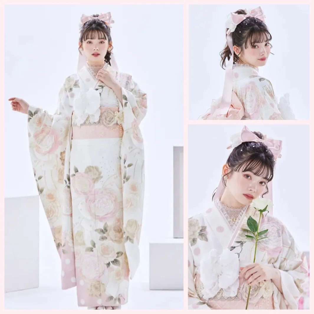 成人式　振袖レンタル　TAKAZENオリジナル　シャネルカラー　キラキラ　パール加工　白　ピンク