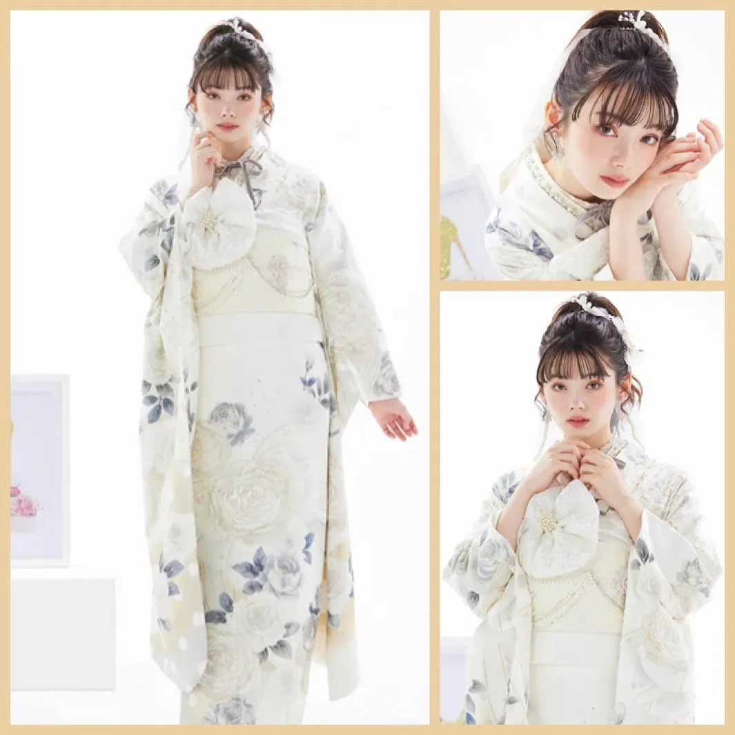 成人式　振袖レンタル　TAKAZENオリジナル　シャネルカラー　キラキラ　パール加工　白　金