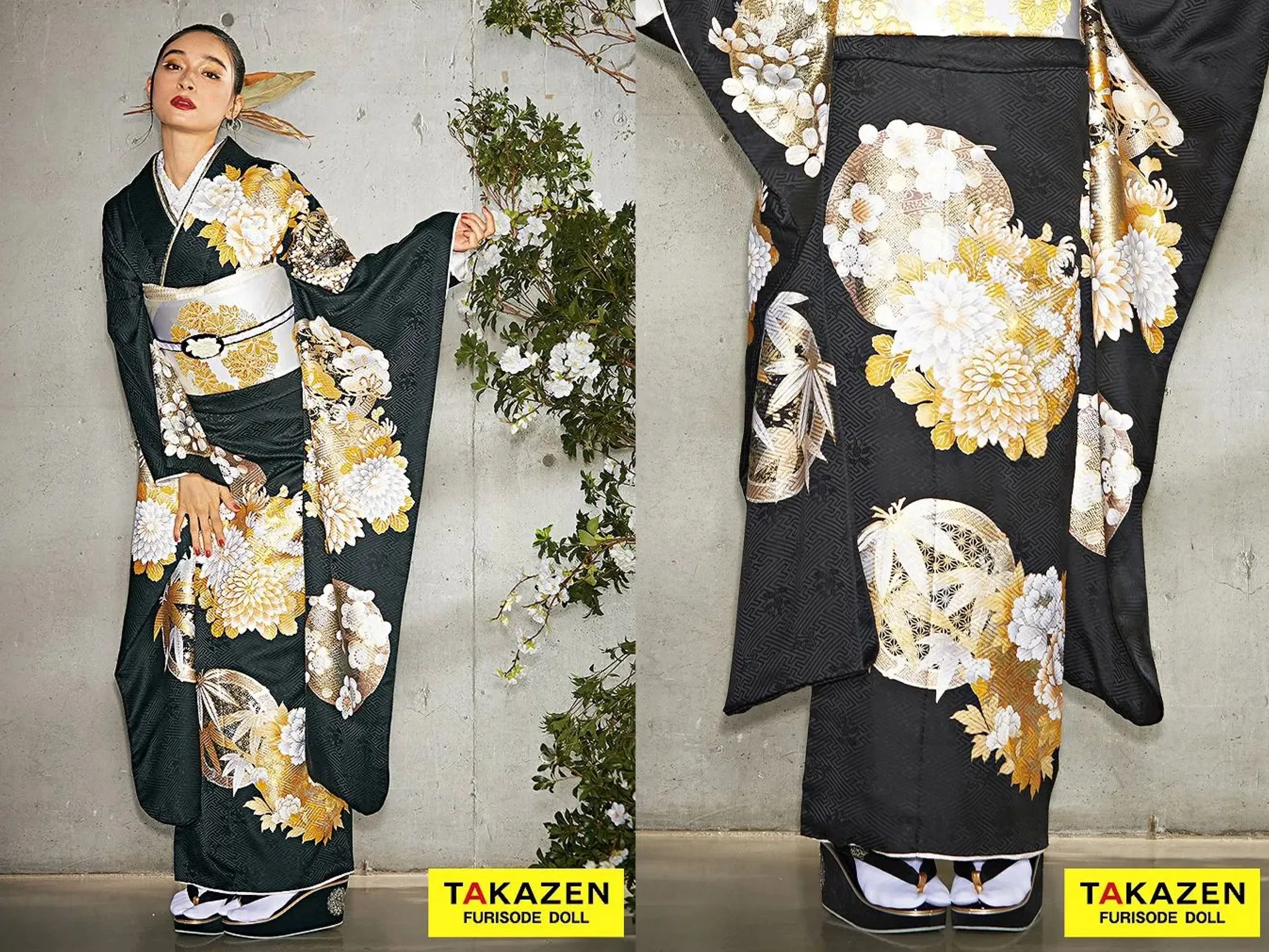 振袖 レンタル 奈良 帯 可愛い アレンジ 華やか 綺麗 ニュースタイルデビュー“ブラックレーベル” 白/ホワイト ジャガード生地/ケミカルレース ビジュー付き エレガント リボンアレンジ【通販可】25079 粋古典 黒地/金/ゴールド 菊柄 シンプル振袖 シック 大人っぽい モダン クール【通販可】24058