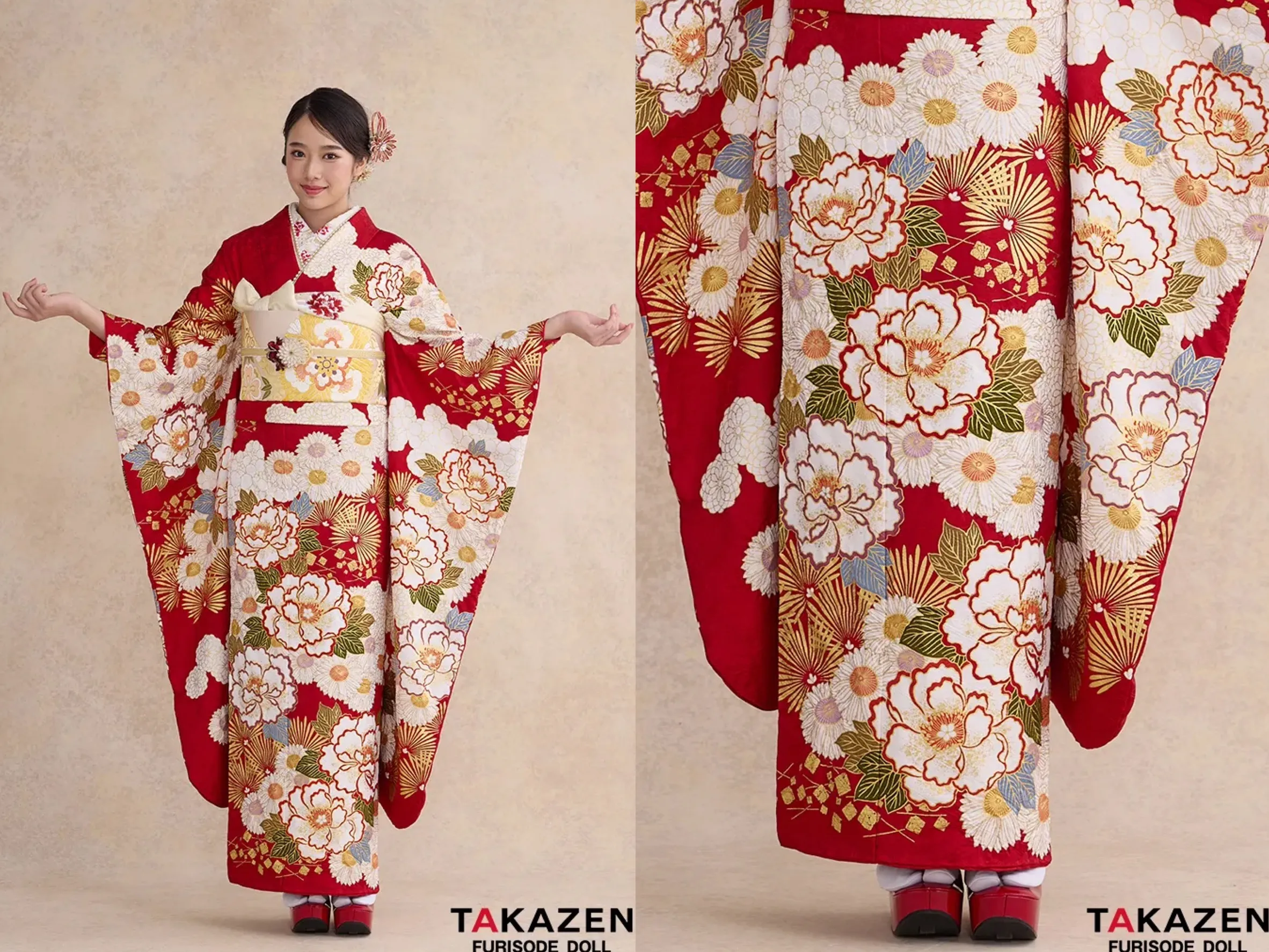 TAKAZEN奈良店 振袖レンタル奈良 成人式振袖 プレミアム古典 滝泰/最高級金彩刺繡絞り友禅 赤 牡丹柄 王道 清楚な振袖 綺麗 高級 天翔天音【通販可】26041