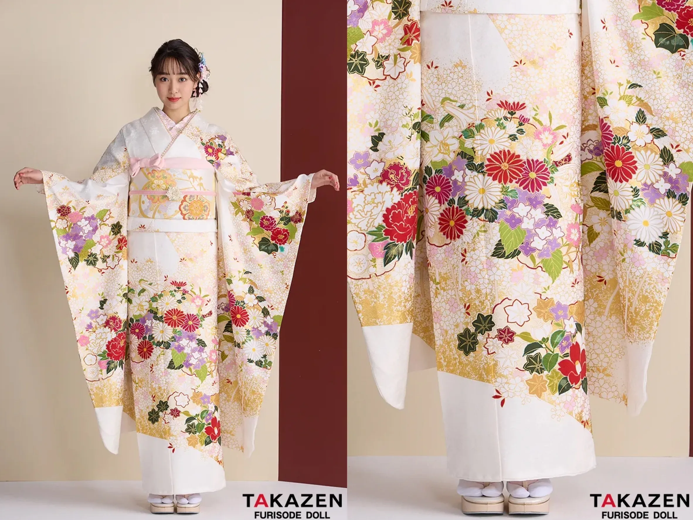 TAKAZEN奈良店 振袖レンタル奈良 成人式振袖 プレミアム古典 青柳/最高級絞り手描友禅 白 菊柄 上品な振袖 綺麗 柄小さめ かわいらしい 藤岡舞衣【通販可】26047