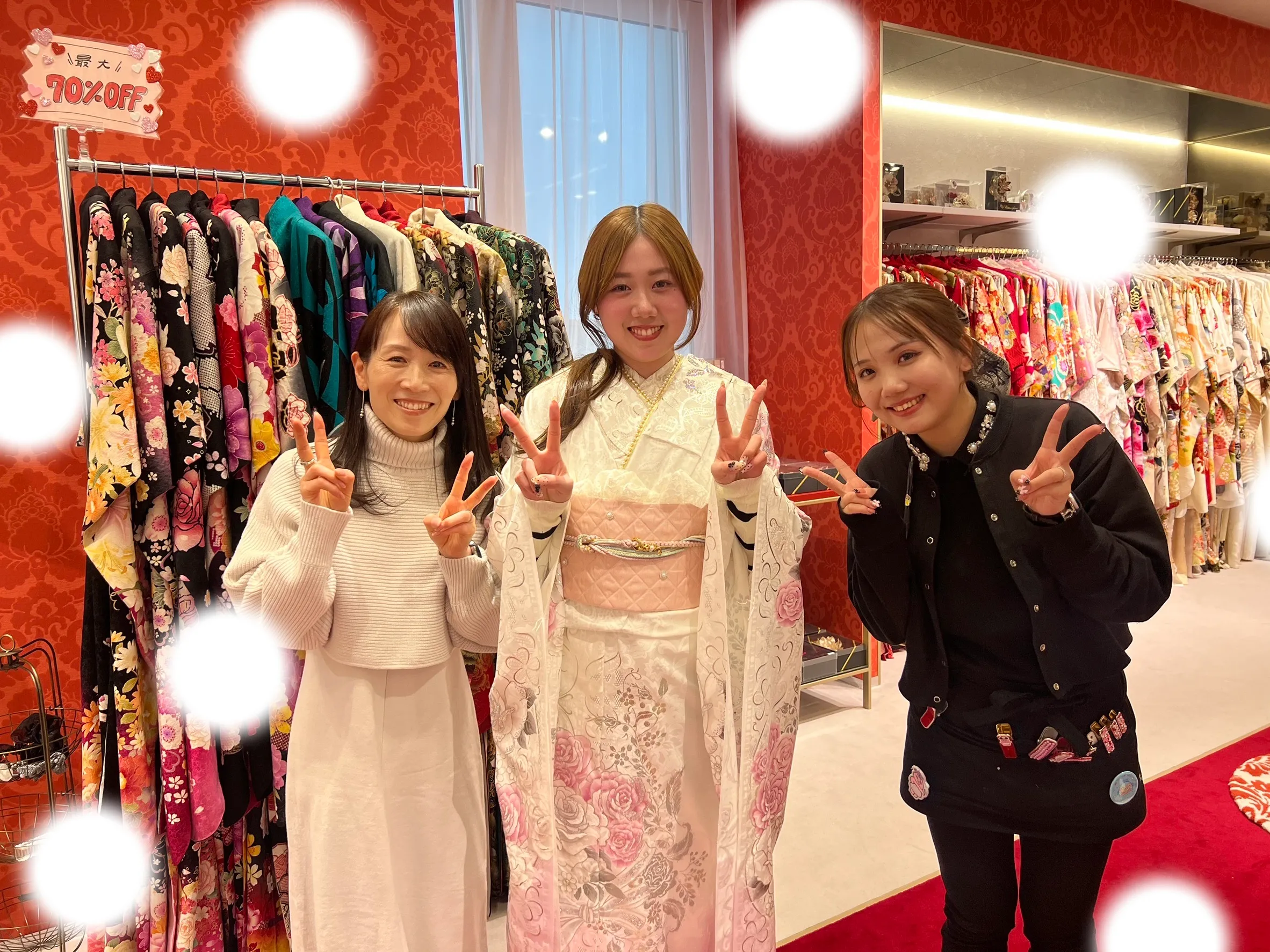 成人式　前撮り　梅田　振袖レンタル　キラキラ　白　ピンク
