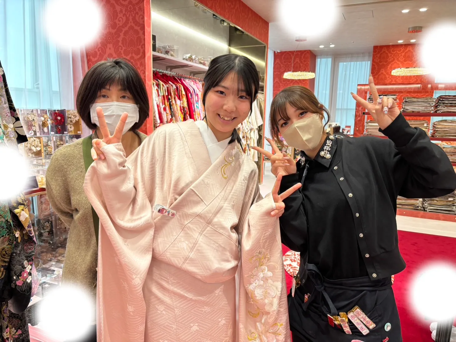 成人式　前撮り　梅田　振袖レンタル　くすみ　ピンク　かわいい