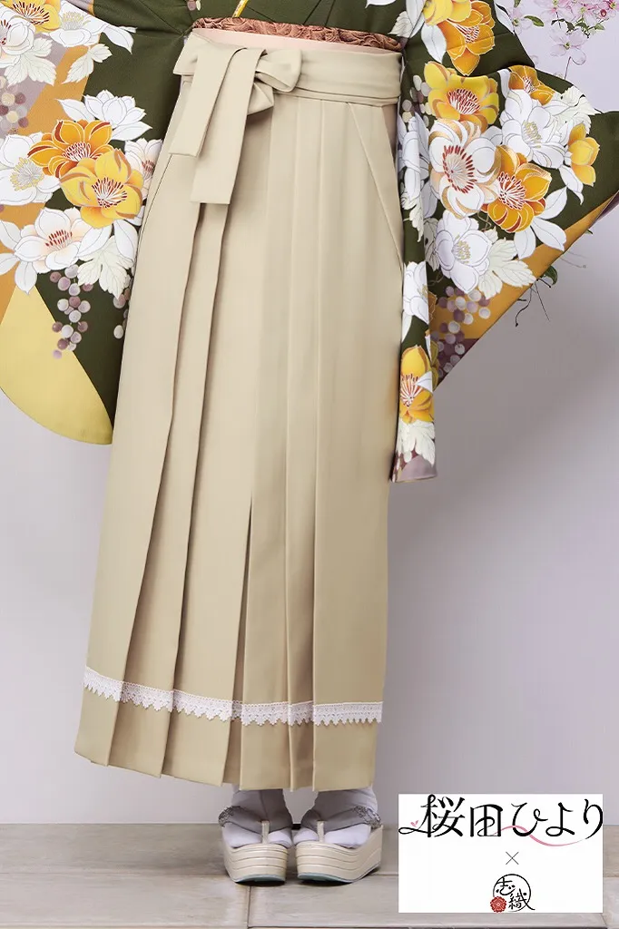 TAKAZENのレンタル袴 桜田ひより×志織ブランド袴　カーキ/黄色　古典柄　おしとやか　清楚　上品　落ち着いた印象【通販可】R26013