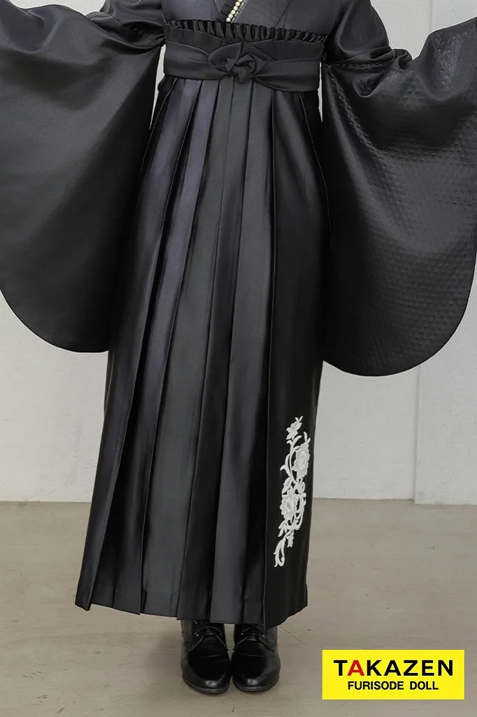 TAKAZENのレンタル袴 ヴィンテージスタイル　黒　レザー素材　かっこいい　大人っぽい　スタイリッシュ　ブーツスタイル【通販可】R26019※刺繍はついてまいりません