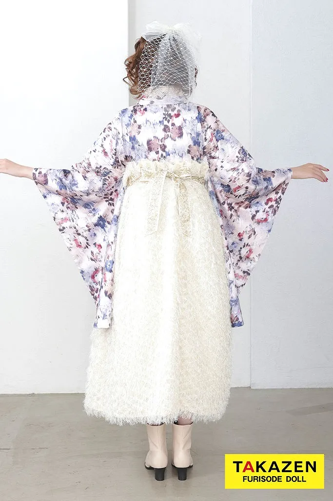 TAKAZENのレンタル袴 くすみカラーガーリー　薄紫/淡い色　シャギー素材　ドレス袴　おしゃれ　人とかぶらない　かわいい　ブーツコーデ【通販可】R26022