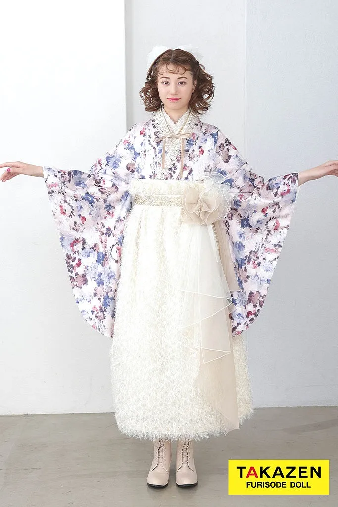 TAKAZENのレンタル袴 くすみカラーガーリー　薄紫/淡い色　シャギー素材　ドレス袴　おしゃれ　人とかぶらない　かわいい　ブーツコーデ【通販可】R26022
