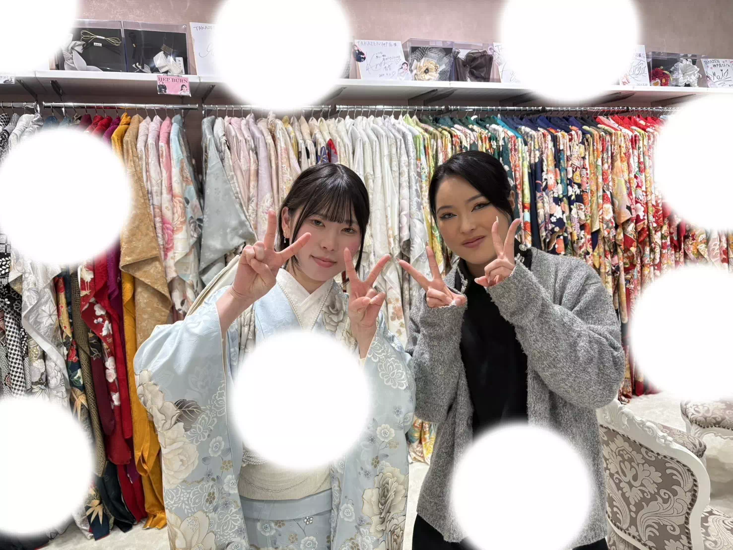 TAKAZEN神戸旧居留地店 前撮り撮影会 イマドキ カワイイ コディネート 振袖 レンタル 袴 水色 キラキラ 洋風