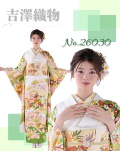 プレミアム古典 吉澤織物/文楽・人間国宝 吉田蓑助の世界 最高級金彩手描友禅 白/黄緑 かわいらしい 上品 南琴奈【通販可】26030