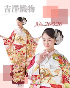 プレミアム古典 吉澤織物/最高級金彩手描友禅 白/赤 おしとやか 綺麗 人間国宝・吉田蓑助の世界 天翔愛【通販可】26026