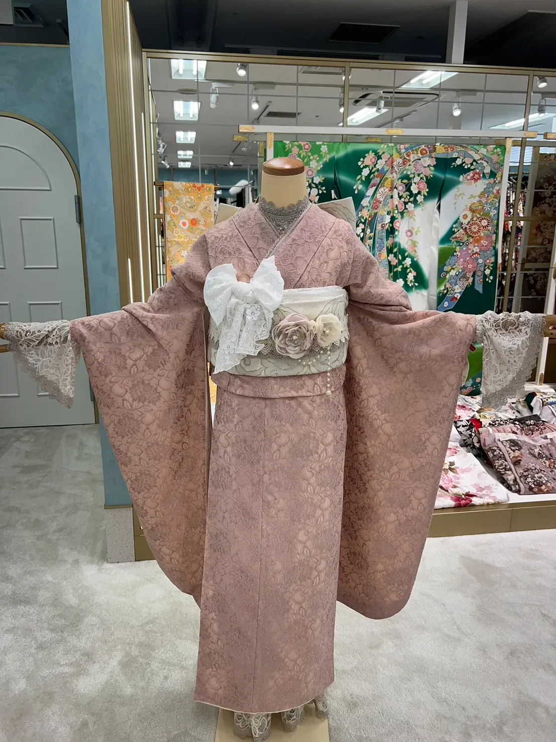 振袖レンタル　成人式　なんば　心斎橋くすみカラーかわいい