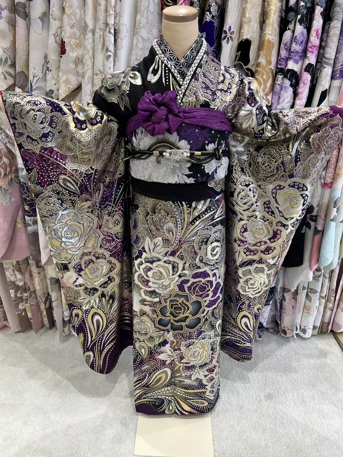 TAKAZEN姫路店　姫路市　成人式　卒業式　　振袖　イマドキ振袖　香音　キラキラ　紫振袖