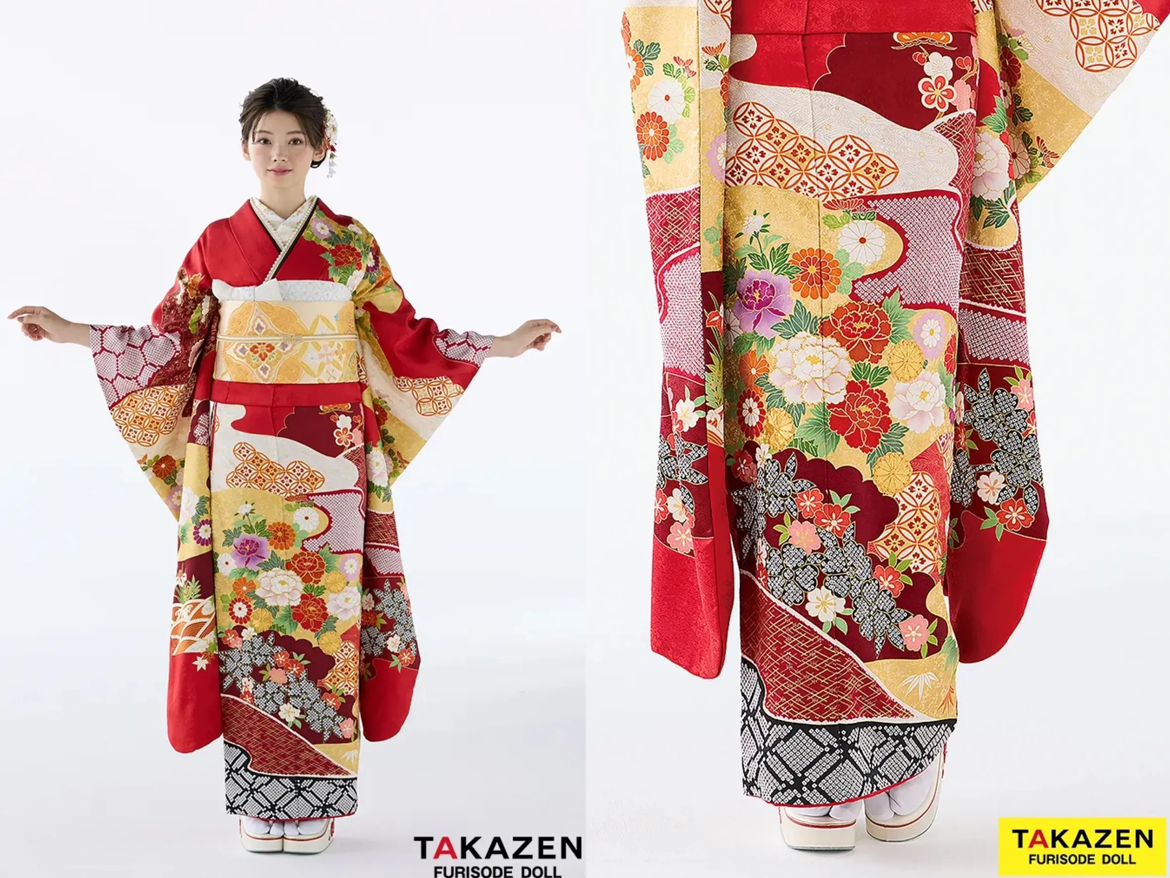 振袖　レンタル　奈良　古典　かわいい　綺麗　お上品　紺　緑　プレミアム古典　吉澤織物/逸品　最高級染繍桶絞り友禅 　赤　牡丹柄　上品な振袖　綺麗　南琴奈【通販可】26031